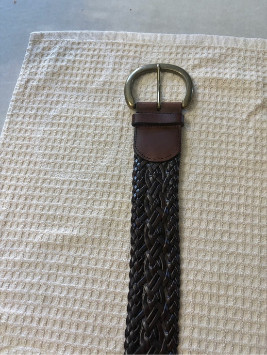 American Living Accessories - American Living Braided Leather Belt in Brown with Antique Brass Buckle